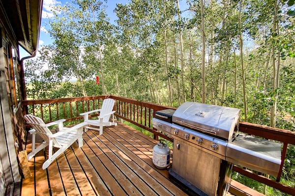 There is a grill and some outdoor furniture to enjoy your private escape.