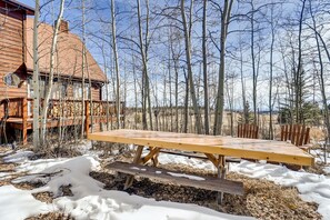 Outdoor dining - Just Renovated! Cozy Cabin backed by Aspens, Pet Friendly / Family Friendly - Aspen Acres (Fairplay)
