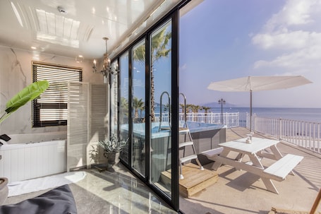 Basic Room, 1 Queen Bed, Ocean View (private whirlpool, 102) | Terrace/patio