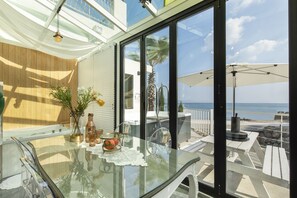 Basic Studio, 1 Queen, Non Smoking, Sea View (Private whirlpool, Free Korean BF weekends only, 103) | Terrace/patio - Lim Sea Side Poolvilla Pension (Namhae)