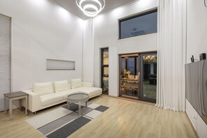 Family Studio Suite, 2 Queen, Non Smoking, Ocean (Private whirlpool, Free BF weekends only, 101) | Living area | 60-inch flat-screen TV with cable channels, TV, pay movies - Lim Sea Side Poolvilla Pension (Namhae)