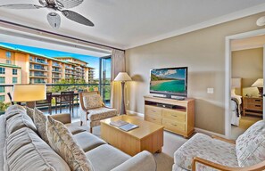 TV, DVD player, stereo - Maui Resort Rentals: Honua Kai Hokulani 448 - Spacious 2BR w/ Partial Ocean & Mountain Views! (Lahaina)