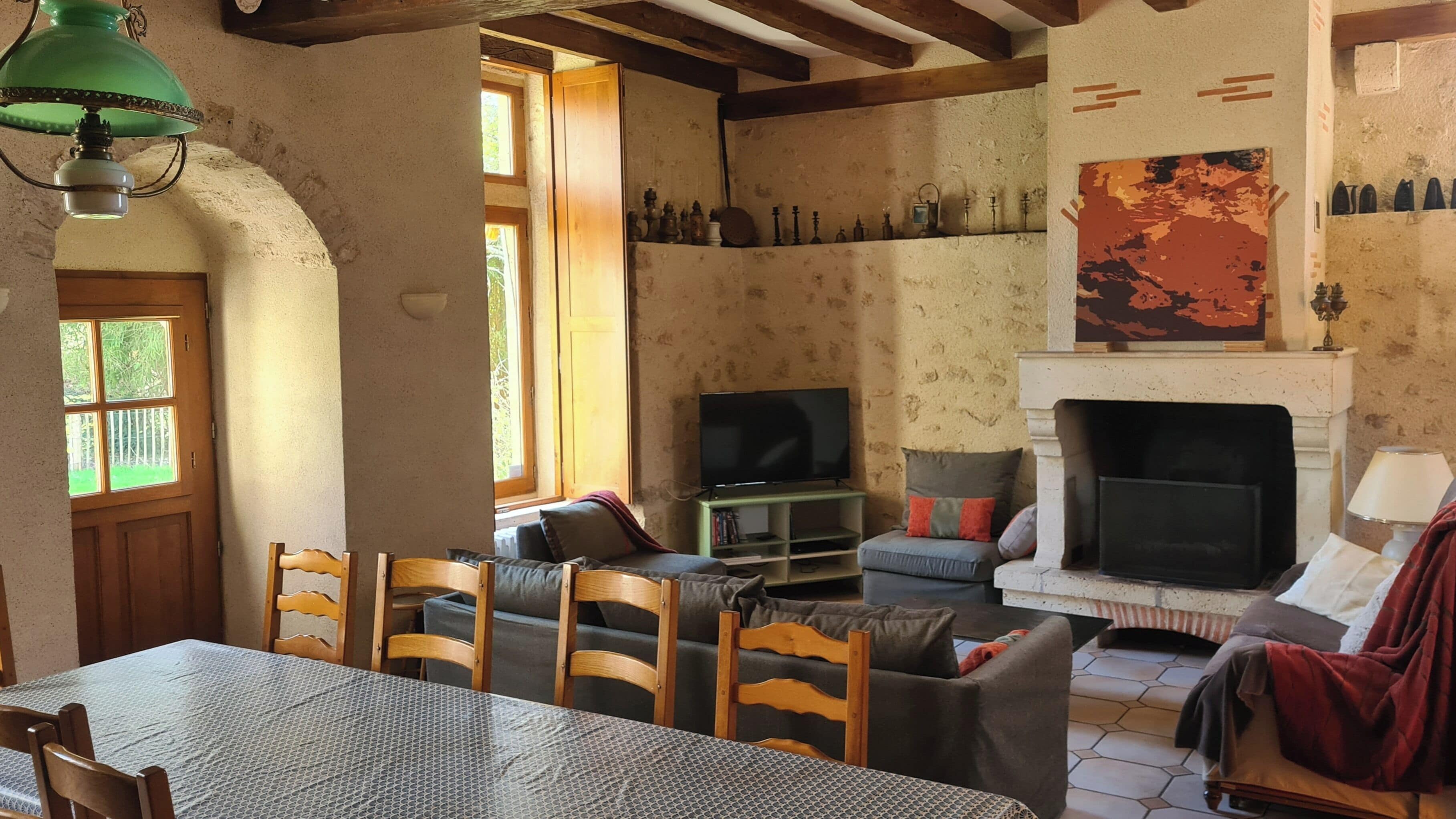 TV, fireplace, DVD player, table football