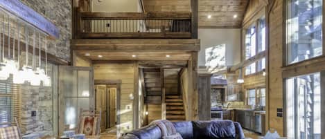 Flat-screen TV, fireplace