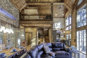 Flat-screen TV, fireplace