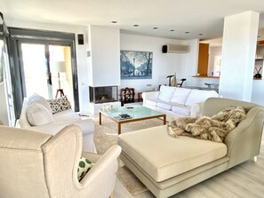 TV, fireplace, video games, DVD player