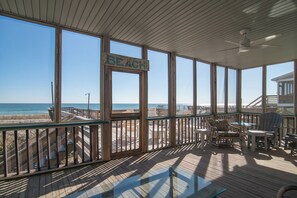 Enjoy dining or relaxing on the deck with a clear view of the beach.