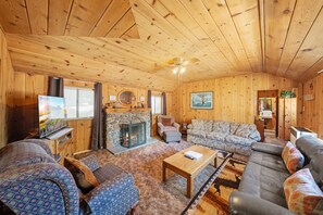 Smart TV, fireplace, DVD player