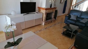 TV, fireplace