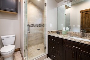 Combined shower/tub, hair dryer