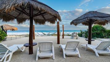 On the beach, beach towels