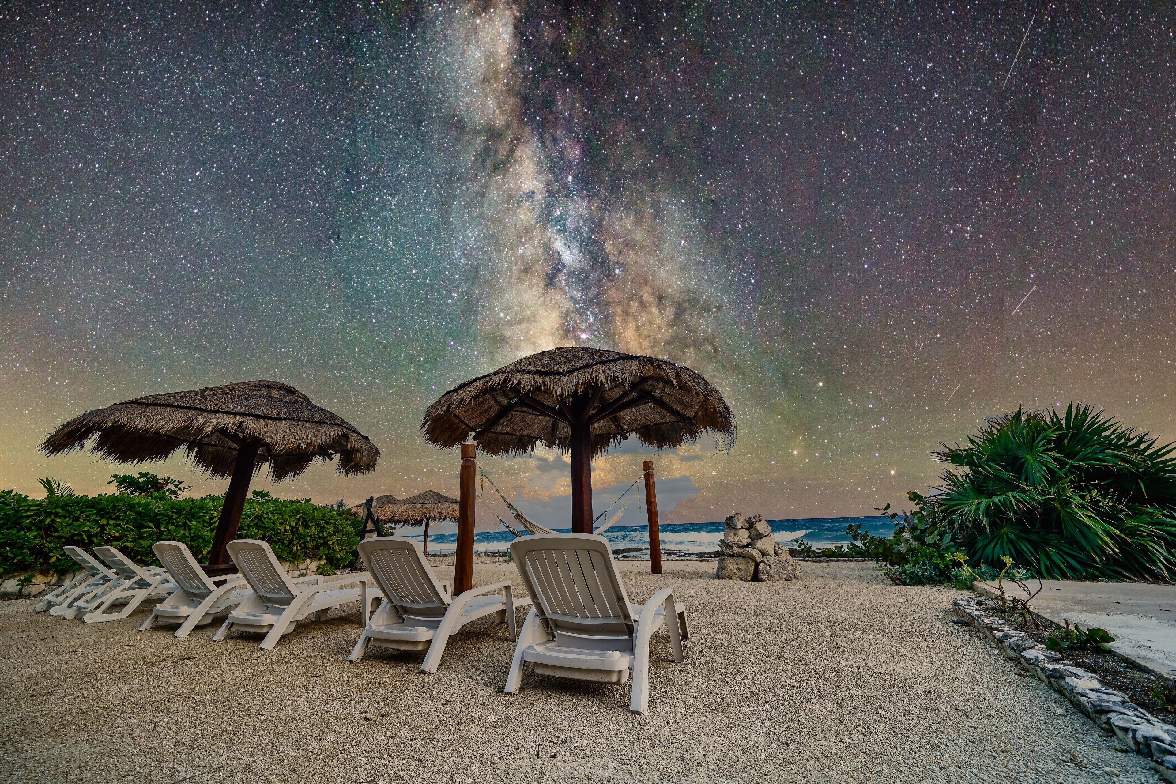 On the beach, beach towels