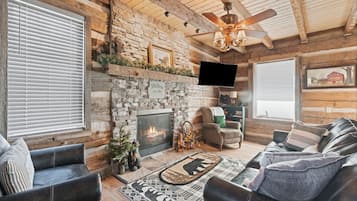 Smart TV, fireplace, video game console, toys