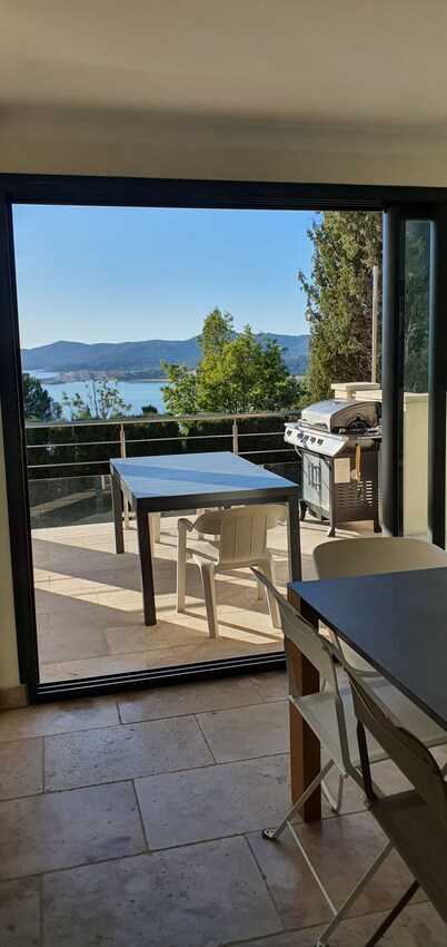 STANDING villa, 450m from the BEACHES, heated SWIMMING POOL, SUPERB SEA VIEW, beautiful garden