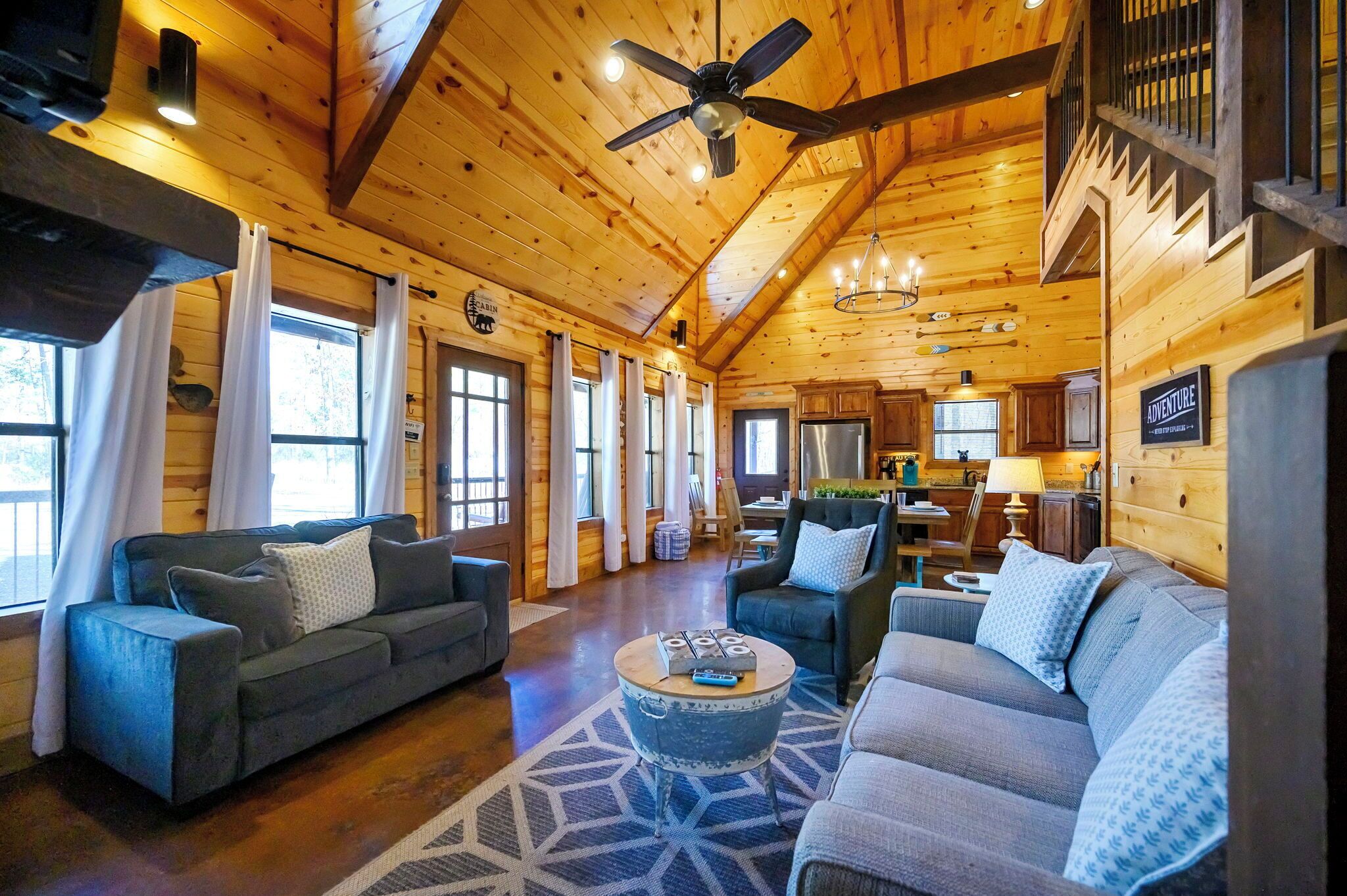 Smart TV, fireplace, video games, DVD player