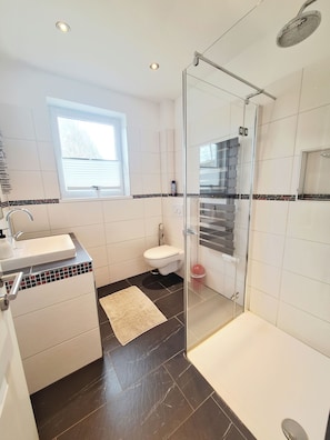 Shower, soap, toilet paper