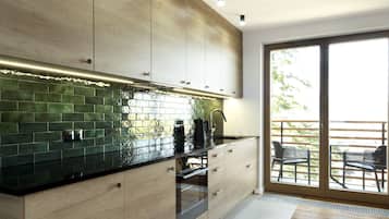 Design Apartment, 1 Bedroom, City View (7) | Private kitchen | Full-size fridge, oven, stovetop, dishwasher