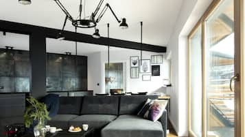 Design Apartment, 2 Bedrooms, Balcony, Mountain View (5) | Living area | 42-inch flat-screen TV with premium channels, TV, Netflix