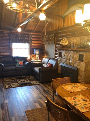 Smart TV, fireplace, DVD player