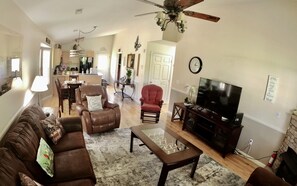 Smart TV, fireplace, table football, video library