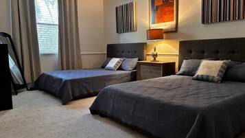 4 bedrooms, desk, iron/ironing board, travel crib