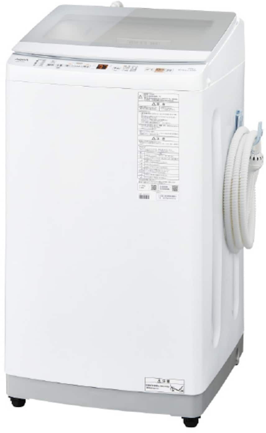 A white industrial dryer with a control panel and a hose on the side.