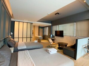 Desk, blackout curtains, free WiFi, bed sheets