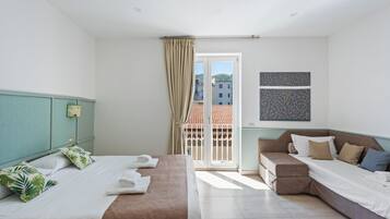 1 bedroom, desk, iron/ironing board, travel cot