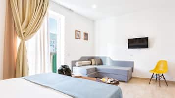 1 bedroom, desk, iron/ironing board, travel cot