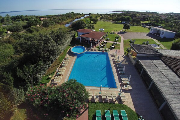 Seasonal outdoor pool, pool umbrellas, sun loungers