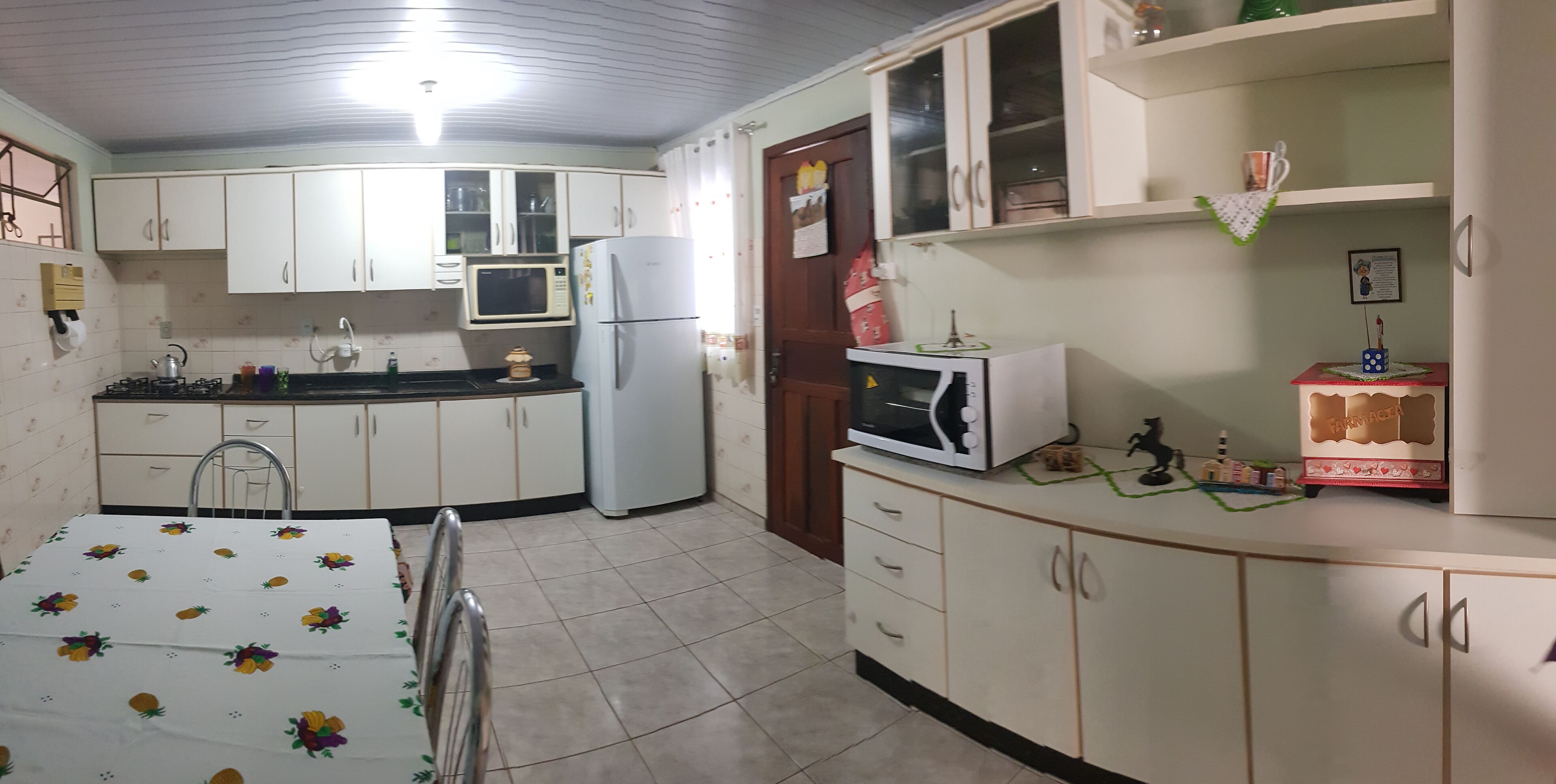 Fridge, microwave, stovetop, electric kettle