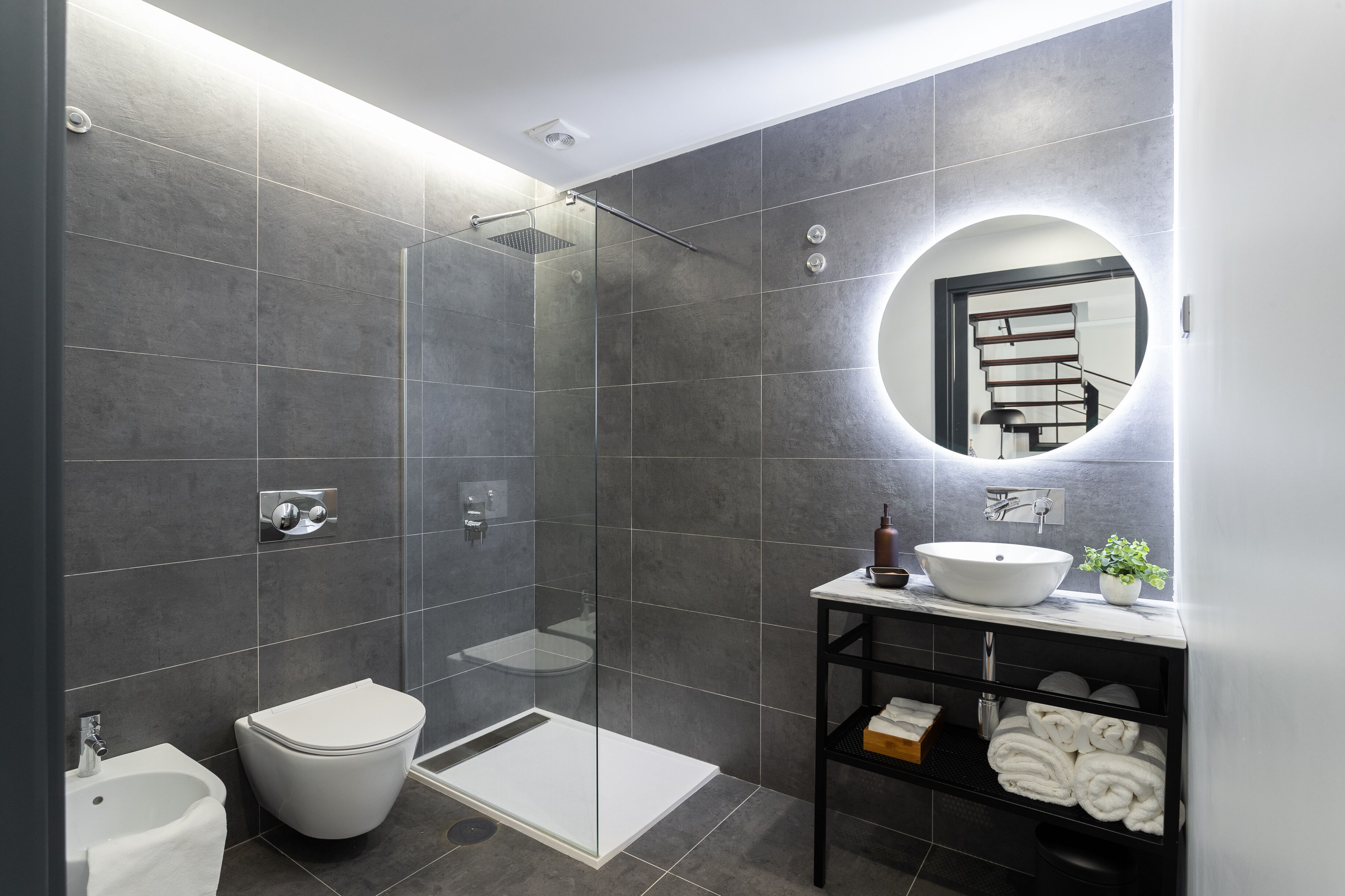 Shower, rainfall showerhead, hair dryer, bidet