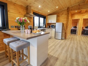 Cottage | Private kitchen | Fridge, dishwasher, electric kettle, toaster - Bryn Eiddon Log Cabin (Machynlleth)