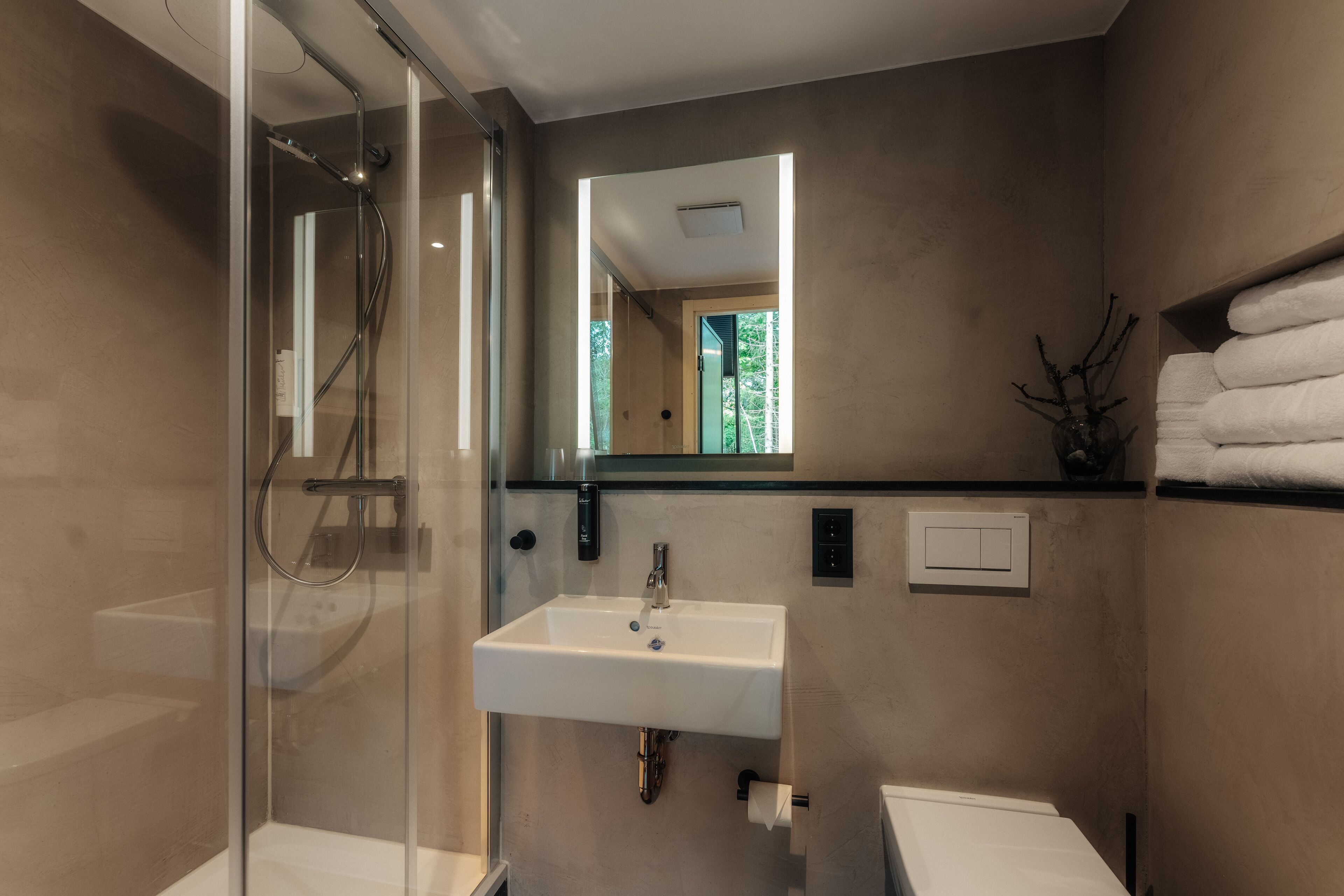 cabin | bathroom | shower, hair dryer, towels, soap