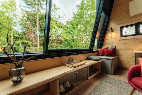 Cabin | Living area | TV, books - Hotel Villa Bodeblick (Wernigerode)