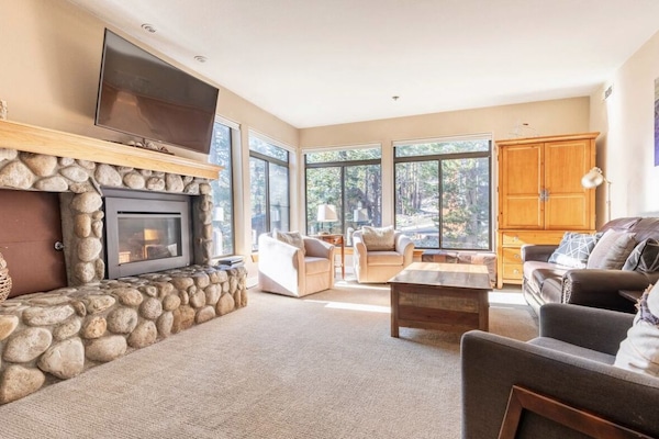 TV, fireplace, DVD player, foosball