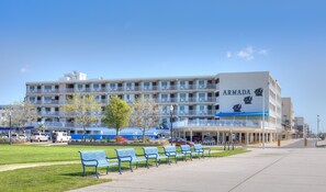 A multi-story hotel with balconies and a sign reading "ARMADA". - Armada By-the-Sea (Wildwood Crest)