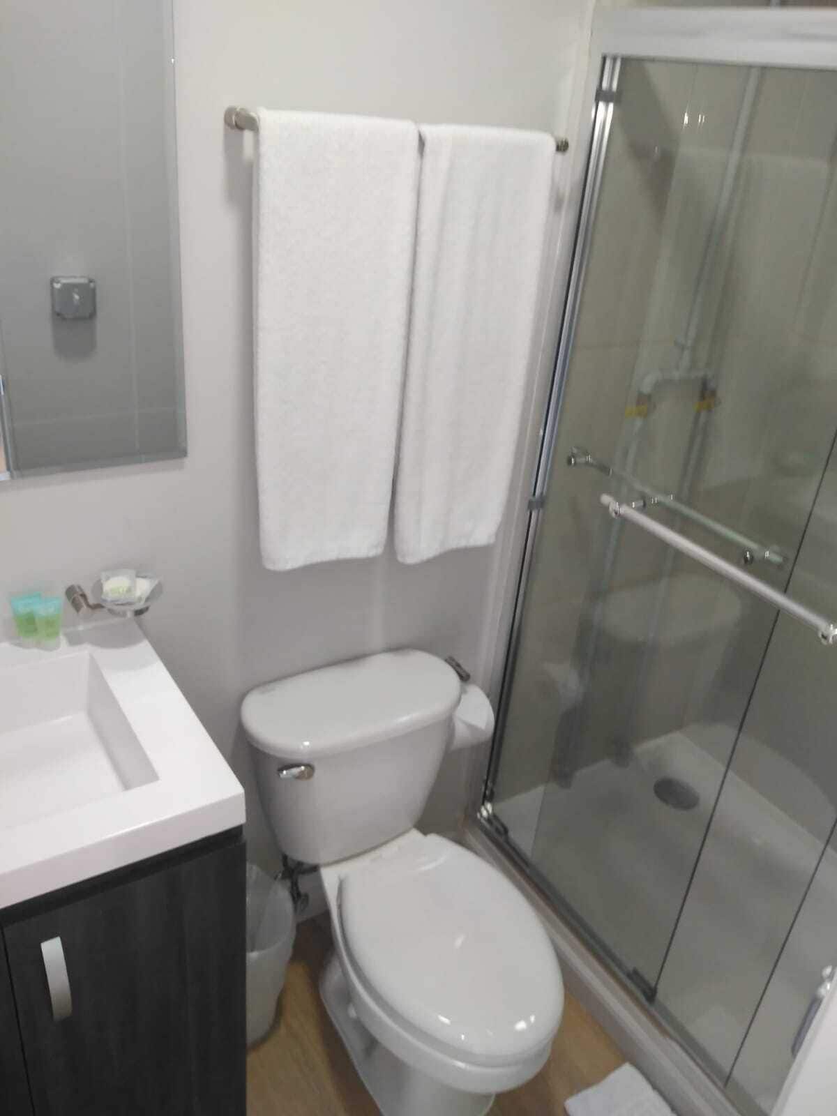 standard double room, 1 full bed (no kitchen) | bathroom | shower, towels, soap, shampoo