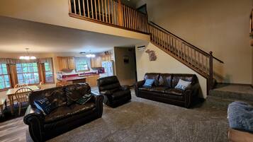 Smart TV, fireplace, video games, DVD player