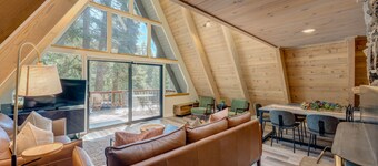 A-frame home w/large deck, game room, wood fireplace & near the lake - dogs ok