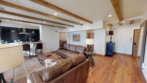 Condo (Water Street Unit C) | Living room | Flat-screen TV, fireplace - Water Street Unit C (Santa Fe)