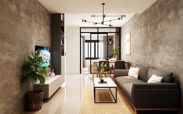 Royal Studio Suite | Living room | Smart TV - Gold Bee Apartment - Saigon Royal (Ho Chi Minh City)