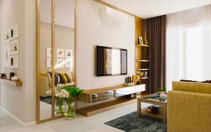 Premium Apartment, 2 Bedrooms, City View | Living room | Smart TV - Gold Bee Apartment - Saigon Royal (Ho Chi Minh City)
