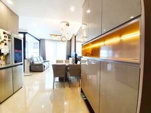 Luxury Apartment, 2 Bedrooms | Living room | Smart TV - Gold Bee Apartment - Saigon Royal (Ho Chi Minh City)