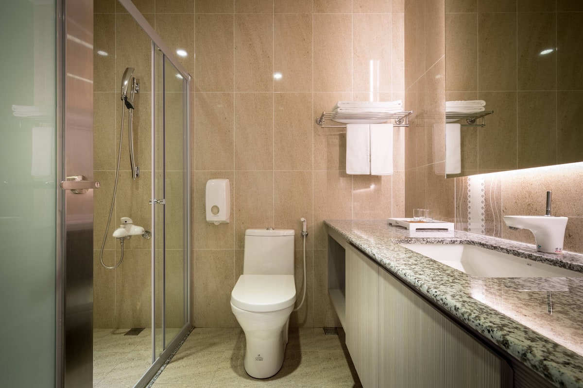 shower, free toiletries, hair dryer, slippers