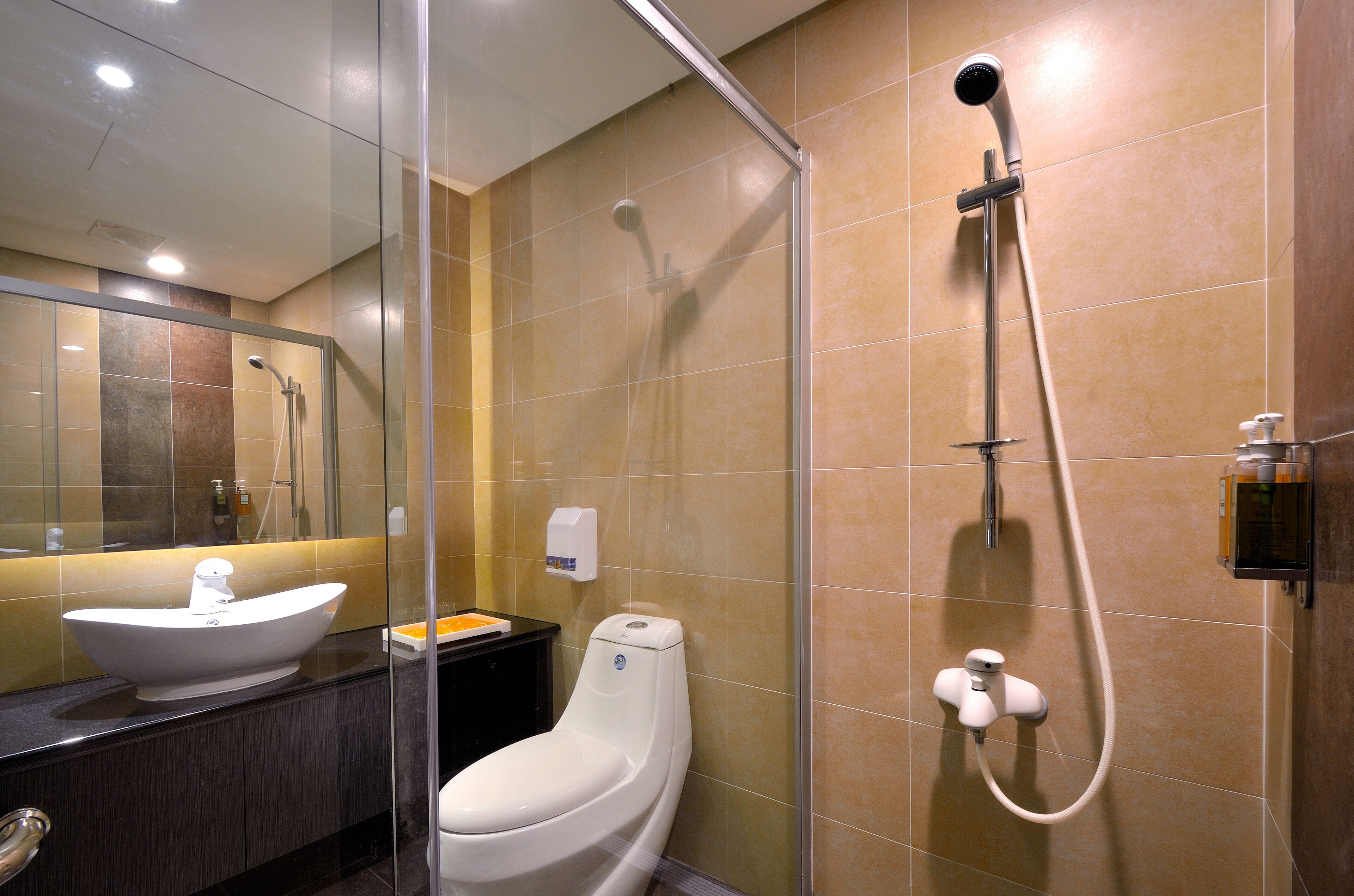 free toiletries, hair dryer, slippers, towels