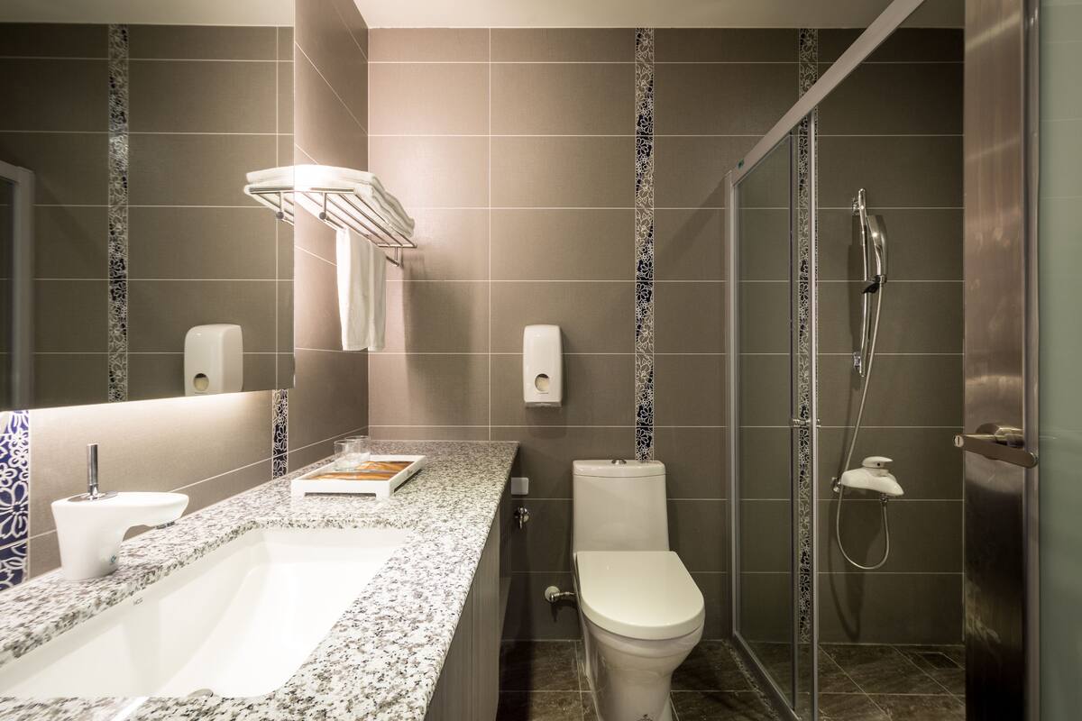 shower, free toiletries, hair dryer, slippers