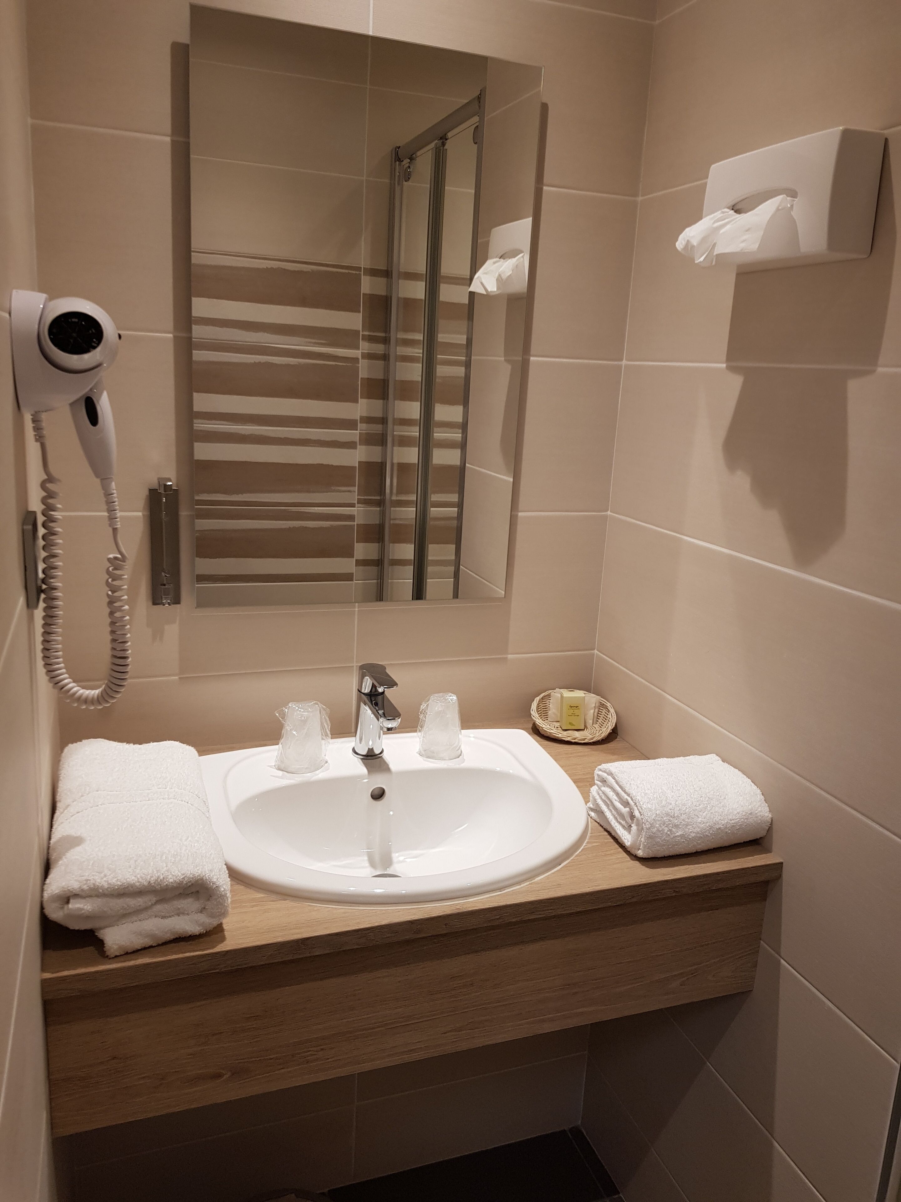 standard double room | bathroom | shower, rainfall showerhead, free toiletries, hair dryer