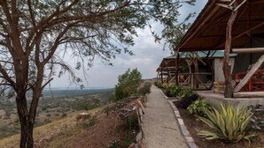 A pathway leading to a wooden structure with a view of the landscape. - Eagles Nest Camp (Mbarara)