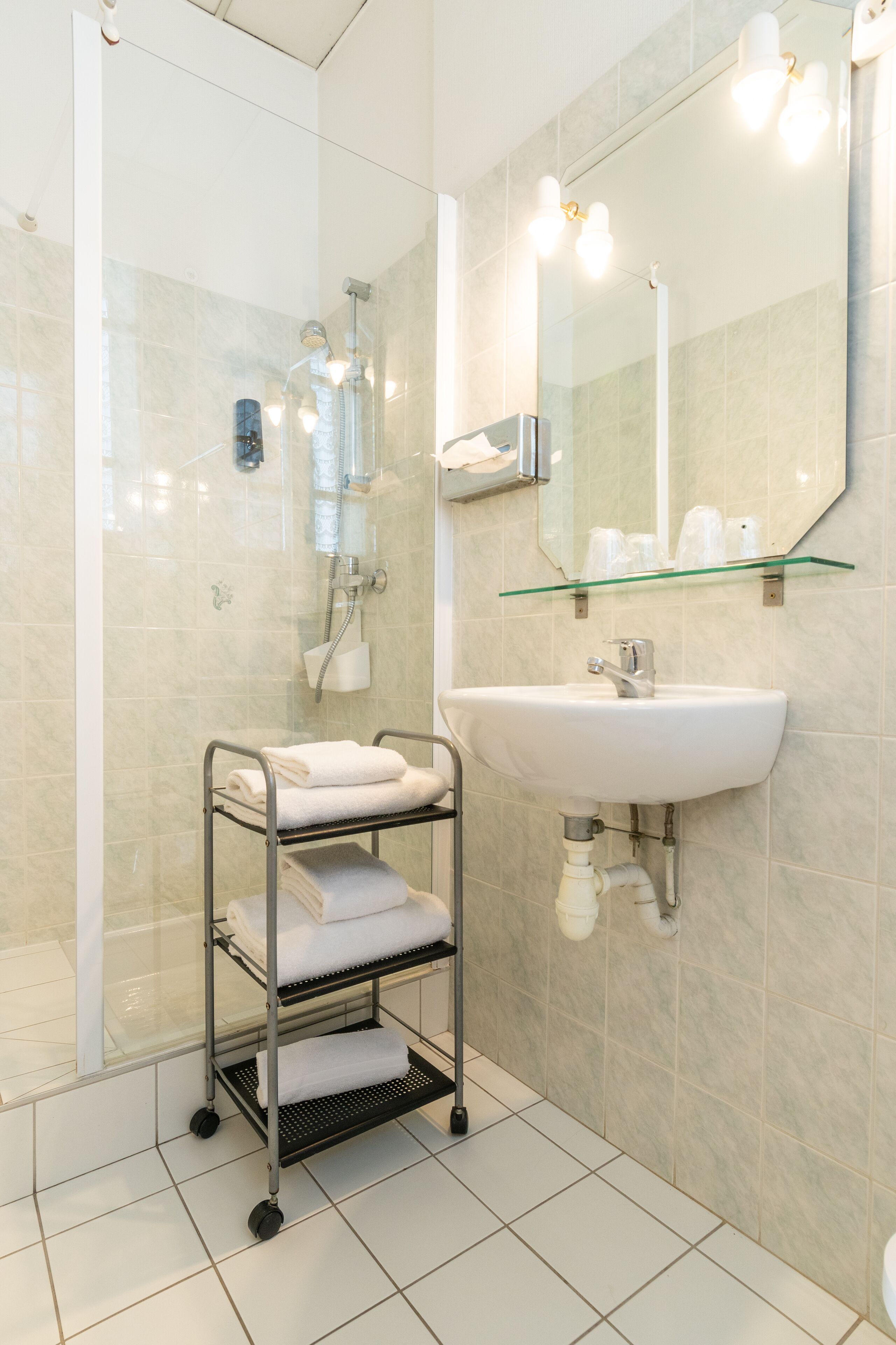 standard double room | bathroom | shower, free toiletries, hair dryer, towels